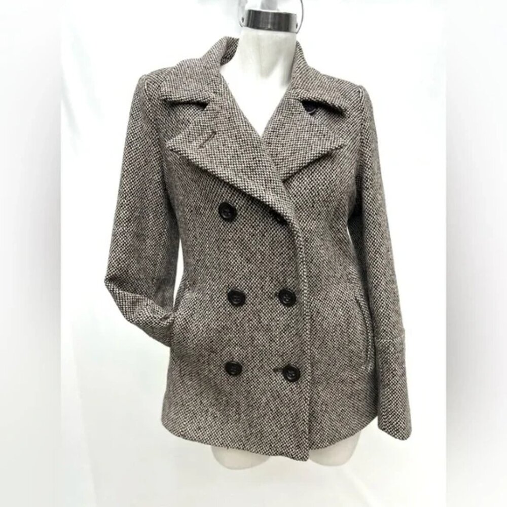 Croft & Barrow Brown Tan Wool Pea Coat Double Breast Jacket